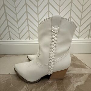 White Braided Leather Ankle Boots